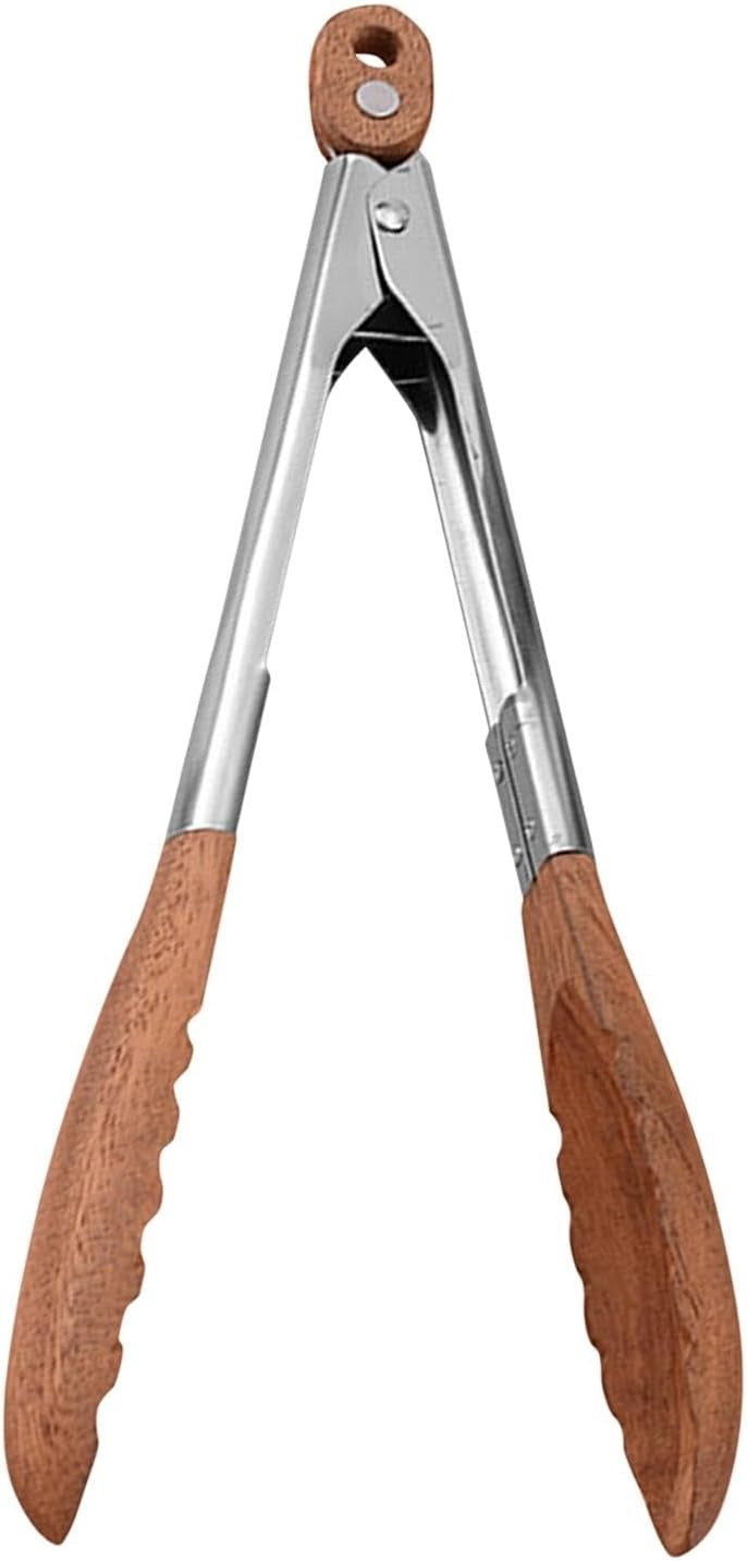 38 cm Wooden Kitchen Tongs with Stainless Steel, Non-Slip Grip, Heat-Resistant