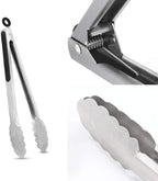 2 Pack Stainless Steel Cooking Tongs, 9" & 12" with Silicone Grip and Locking Ring, Black