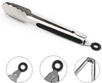 2 Pack Stainless Steel Cooking Tongs, 9" & 12" with Silicone Grip and Locking Ring, Black