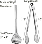 4 Pack 12" Stainless Steel BBQ Tongs, Heat-Resistant Locking Kitchen & Grill Tongs