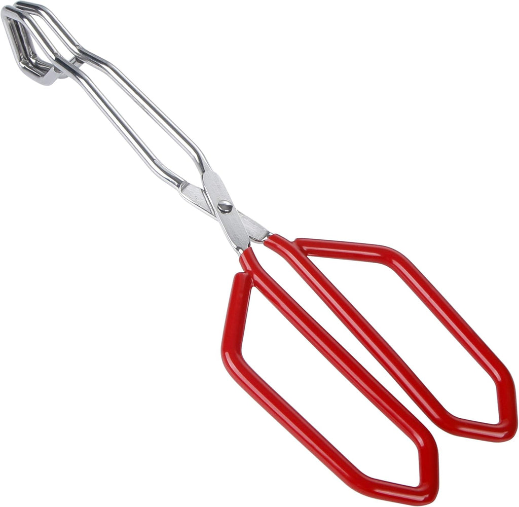 Heavy-Duty Stainless Steel Scissor Tongs for Cooking, 10-Inch Red with Soft-Grip Handles