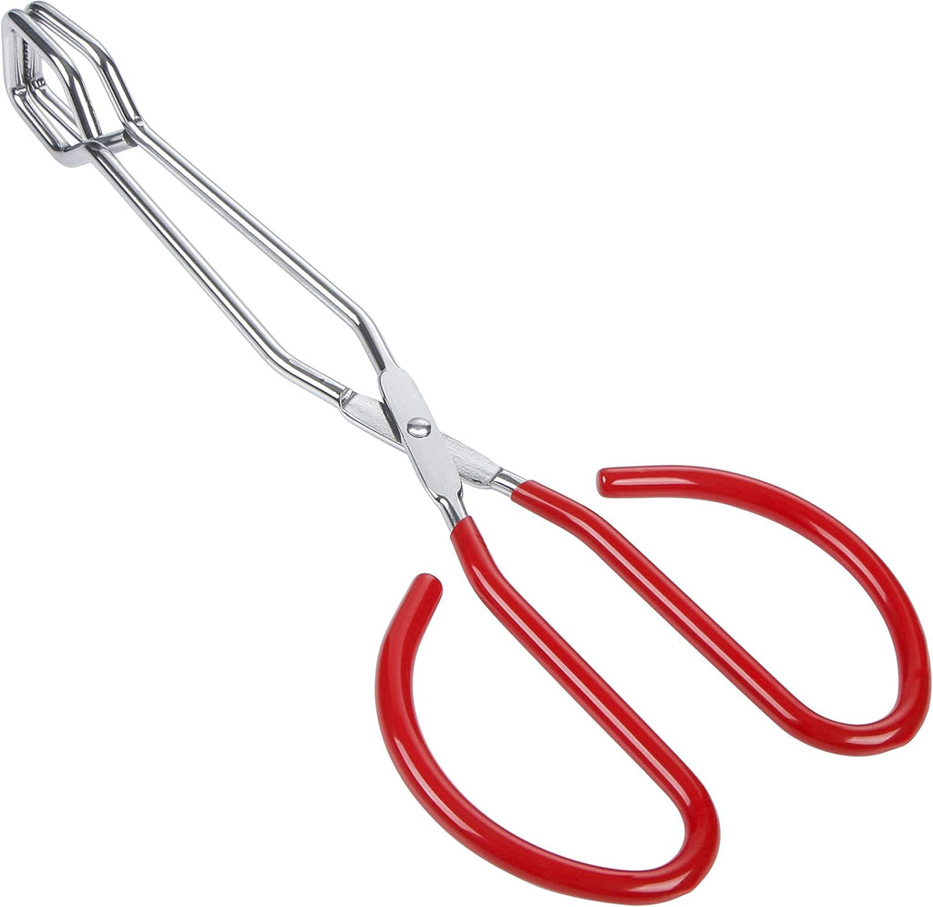 Heavy-Duty Stainless Steel Scissor Tongs for Cooking, 10-Inch Red with Soft-Grip Handles