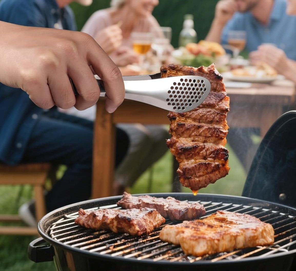 9" Stainless Steel Buffet Tongs, Set of 2 Food Serving Tongs